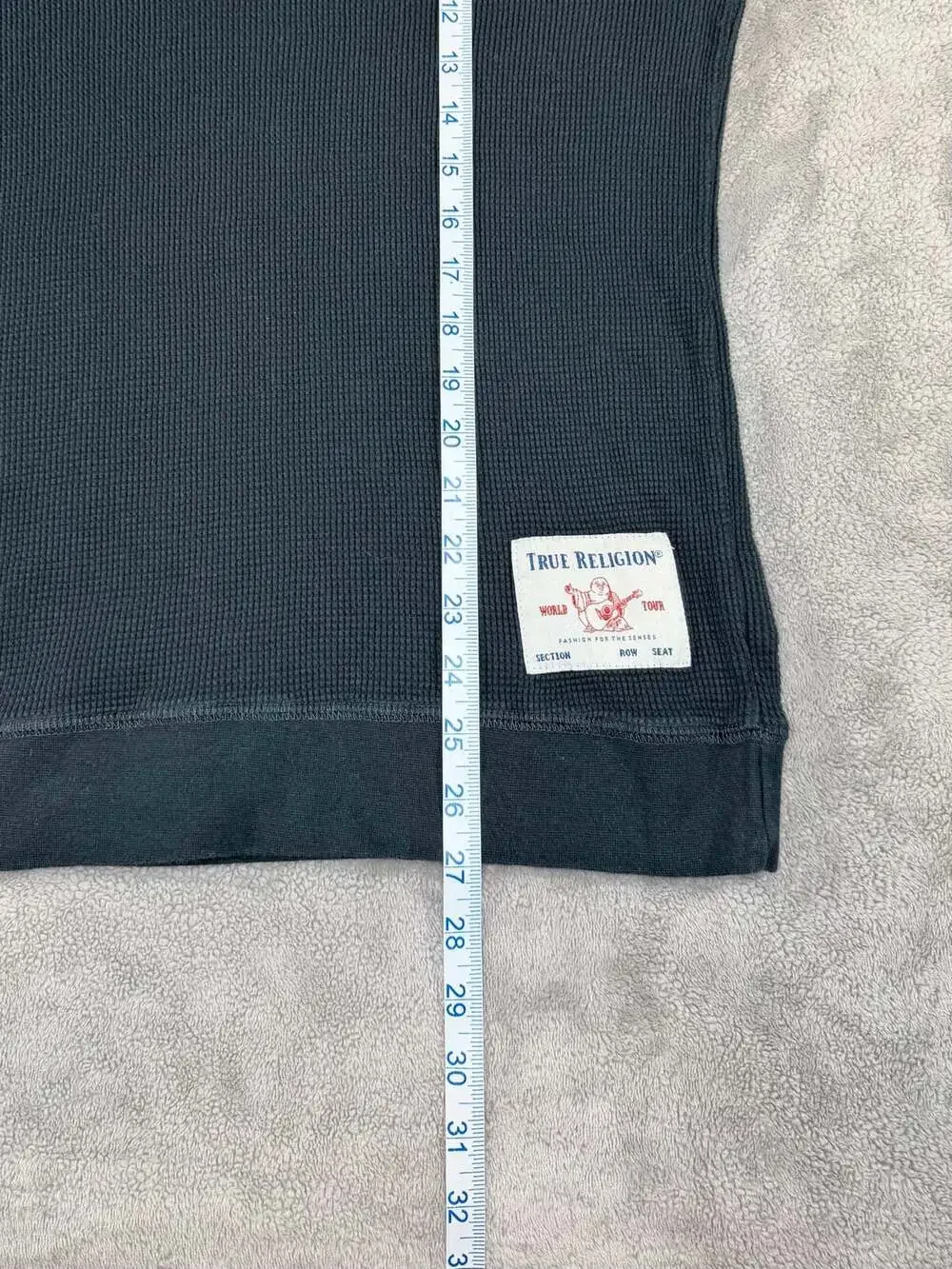 True Religion Men's Waffle Knit Long Sleeve Henley Shirt in Black, L